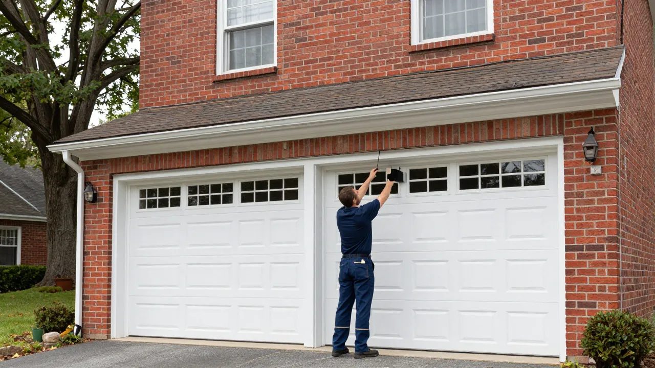 New insulated garage door installation on a brick colonial in Thurmont, MD — Eagle Garage Door